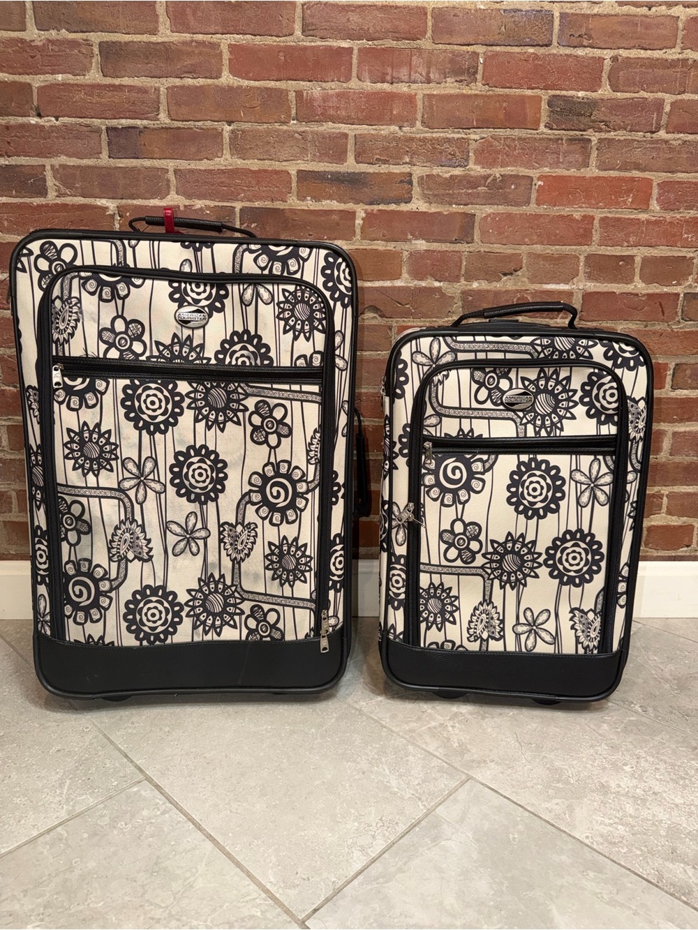 American Tourister Black and White Floral Carry-On Spinner